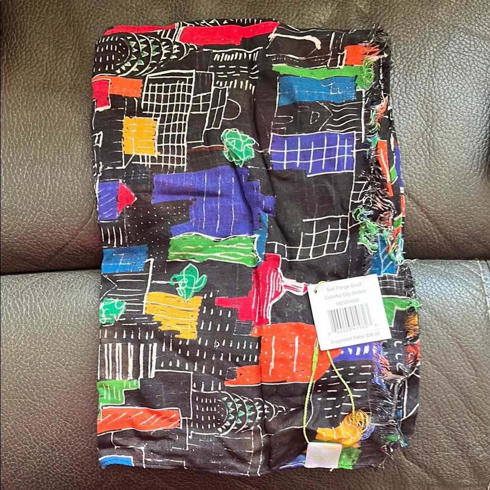 Vera Bradley soft fringe scarf in colorful city sketch